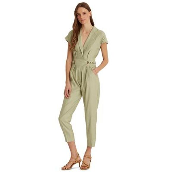 Lauren Ralph Lauren Ladies Ranch Sage Belted Linen Blend Jumpsuit